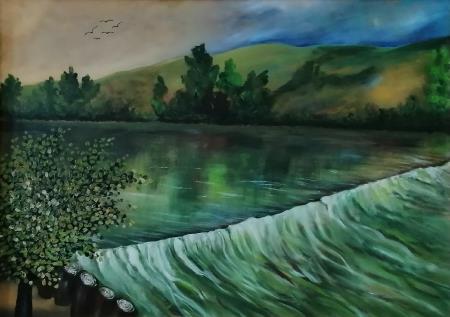 Ob Krki (Akril-platno 50x70 - 2023) Irena Gorenc